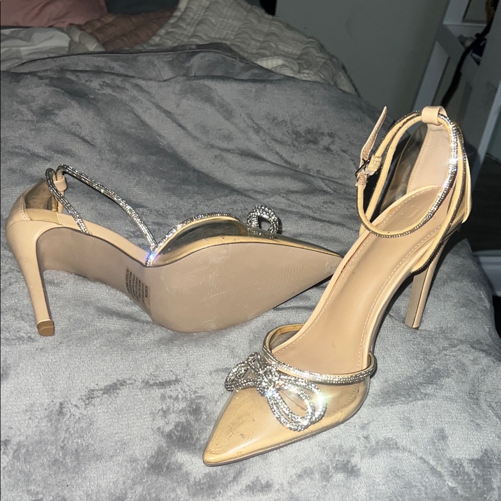 JustFab Tan Heels with Sparkling Accents